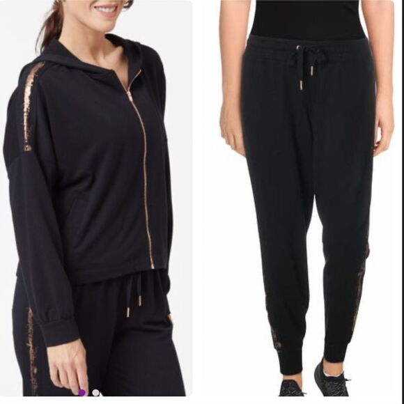 NWT Splendid Rose Gold Stripe Cropped Dolman Sleeve Hoodie & Pant Set - Picture 1 of 8